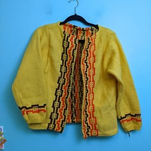 Vintage Bright Yellow and Orange Knit Open Front Cardigan Medium